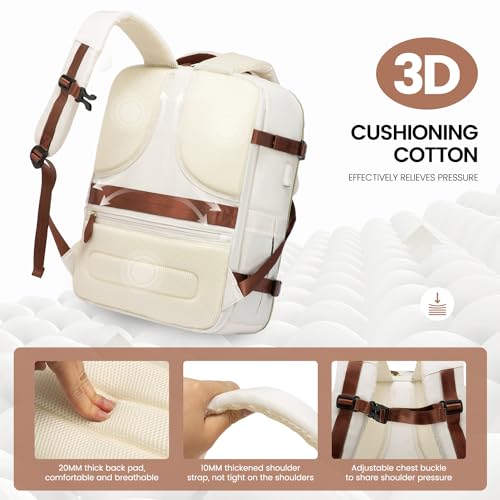 LOVEVOOK Travel Backpack for Women, 40L Carry On Backpack with 3 Packing Cubes,TSA Personal Item Travel Bag Airline Approved, Water Resistant Weekender Overnight Luggage Daypack, Fits 17 Inch Laptop - color: D-beige-brown, size: Large - 17.3 Inch - 40L -