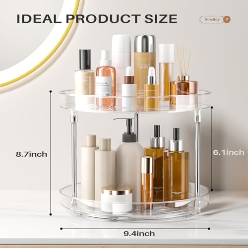 2 Pack 2 Tier Lazy Susan Turntable Organizer, Clear Rotating Lazy Susan | 360 Degree Rotating Spice Rack for Cabinet, Makeup and Perfume Organizer for Vanity, Counter Organizer Tray for Bathroom - size: 2 Pack - 2 Tier