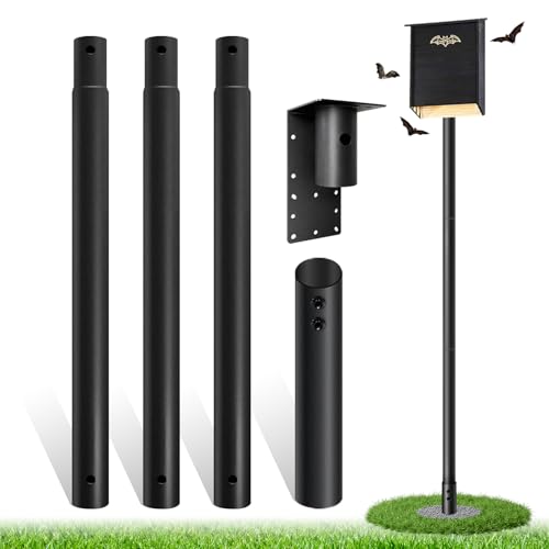 9.2ft Bat House Pole, 1.9in Diameter Heavy-Duty Galvanized Steel Outdoor Purple Martin Bird House Pole with Ground Socket, Including Bat House Installation Bracket, Black - size: 9.2FT