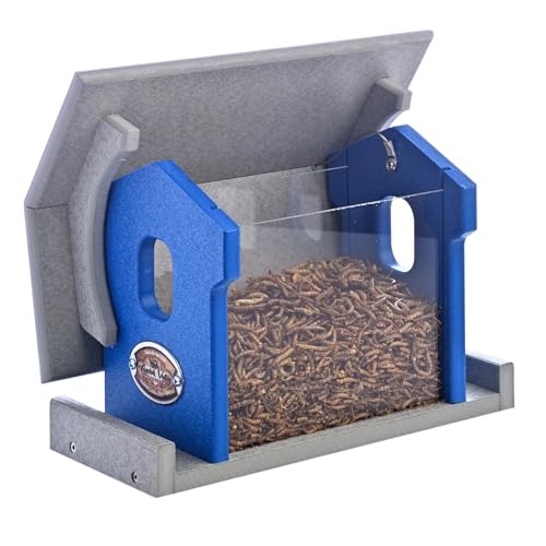 Poly Bluebird Feeder Durable Hanging Weather-Resistant Mealworm and Wild Bird Feeder Outdoor Feeder for Blue Birds Easy Fill-Clean Design Handcrafted in The USA (Blue-Grey) - color: Blue-Grey