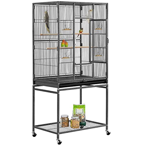 Yaheetech 54-inch Wrought Iron Standing Large Parrot Parakeet Flight Bird Cage for Small Parrot Sun Parakeet Green Cheek Conure Lovebird Budgie Finch Canary Bird Cage with Stand - color: Hammertone Black