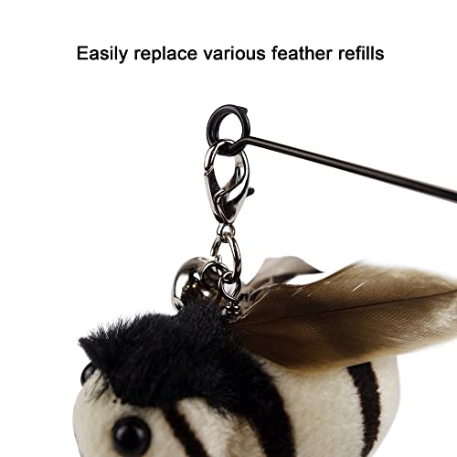 TTcat 10 Pack Cat Wand Toy Replaceable Refills, Realistic Bird Bee Insect Natural Feather Attachments with Bells, Detachable Clip-on Teaser Replacement for Cat Wand. - color: 10Pcs Clasic Refills