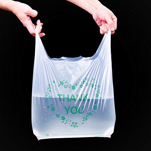 LazyMe Thank You Plastic Bags with Handles, T Shirt Bags 12x20 Inch, 100 Ct | Plastic Grocery Bags for Small Business, Retail Stores and Merchandise, Bolsas De Plastico Para Negocio - color: Green