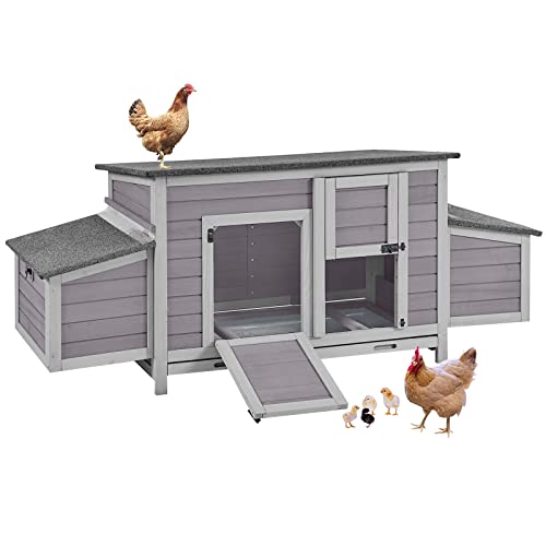 Aivituvin Chicken Coop Two Nesting Boxes Large Wooden Hen House Weatherproof Outdoor Rabbit Hutch Duck Cage - color: Grey and light grey, size: 67.2"L x 25.4"W x 28.1"H