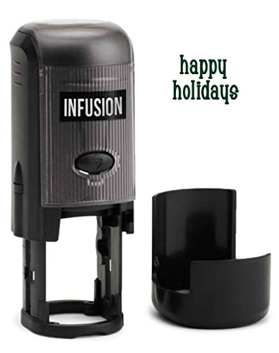 Infusion Round Teacher Stamp, Holiday, 3/4'' Self-Inking Rubber Stamp - Happy Holidays - Green Ink - color: Happy Holidays