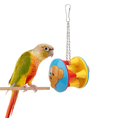 Hypeety Parrot Colorful Ball Toys with Bell Cage Hanging Chewing Ball Toy | With jingle bell inside, durable, chewproof plastic, easy-hanging, for parakeet/conure/cockatiel/small medium bird, 1 ball, A - color: A