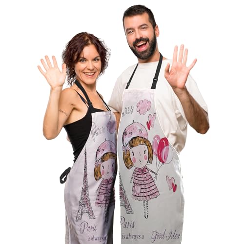 Mom Apron for Women Eiffel Tower, Little Girl in Paris Mans Aprons for Kitchen Cooking Restaurant BBQ Painting Crafting Gardening 27” (W) x 31” (H), Waterproof Apron - color: Eiffel Tower