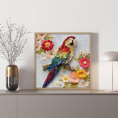 PICKRORU Bird Puzzles for Adults 1000 Piece, Parrot Flower Animal Jigsaw Puzzles Impossible, Unique Art Floral Puzzles Challenge - style: Colorful Parrot Puzzles