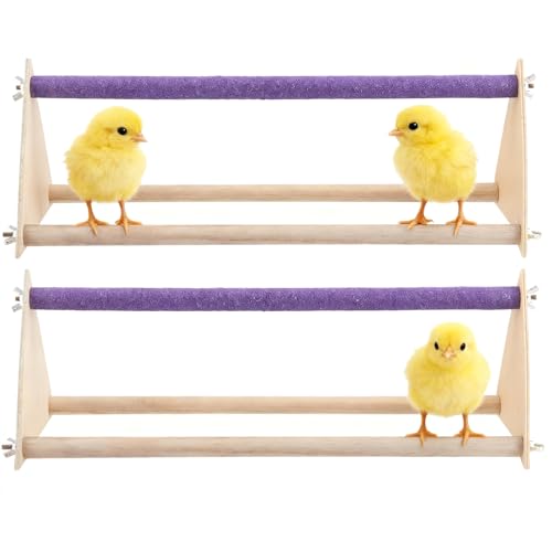 HOZEON 2PCS Wooden Chicken Roosting Bars, Purple Chick Perch Stand for Training, Roosting Bar Perch for Parrot and Birds
