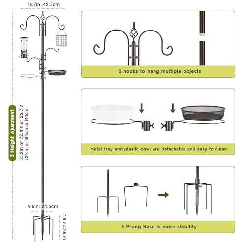 ERYTLLY Bird Feeding Station Kit Bird Feeder Pole Wild Bird Feeder Hanging Kit Planter Hanger Multi Feeder Hanging with Metal Suet Feeder Bird Bath for Attracting Wild Birds - size: 91 Inch