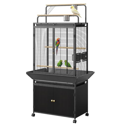 Large Bird Cage with Storage Cabinet& Play Top, 71 Inch Corner Flight Birdcage for Parrot, Cockatiel, Macaw Budgie, Wide Metal Rolling Bird Aviary Black | Wide Birdcage for Parrot, Cockatiel, Cheek Conure, Macaw Budgie, Metal Rolling Bird Aviary Black - s