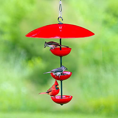 Yellow Recycled Glass Bird Feeder Dome, Hanging Weather Shield with Dual Hooks, Durable Outdoor Protection for Backyard Feeders, Red - color: Ruby Red