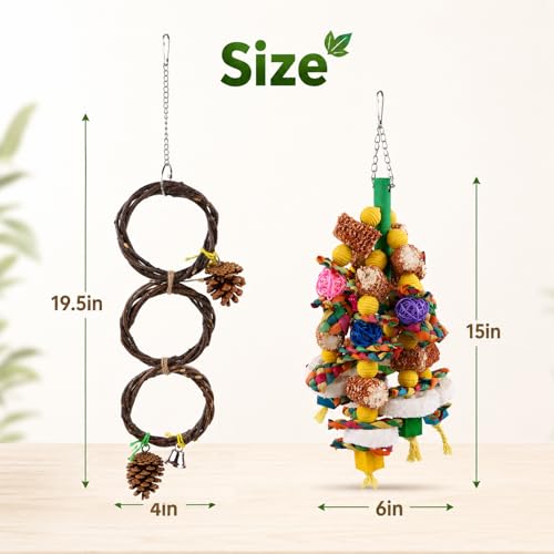 Bird Toys for Parrots - Natural Wood Parrot Toys Large Birds Chewing Fun Toy Set | Foraging Shredding Hanging Cage Accessories for Budgies Cockatiels Conures Macaws Lovebirds