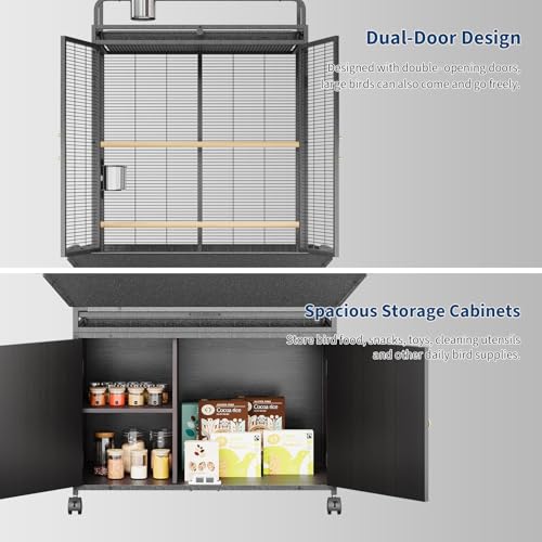 GarveeTech Extra Large Bird Cage with Play Top & Storage Cabinet, 71'' H | Corner Flight Birdcage for Parrot, Budgie, Conure, Cockatiel, Macaw, Big Rolling Bird Aviary