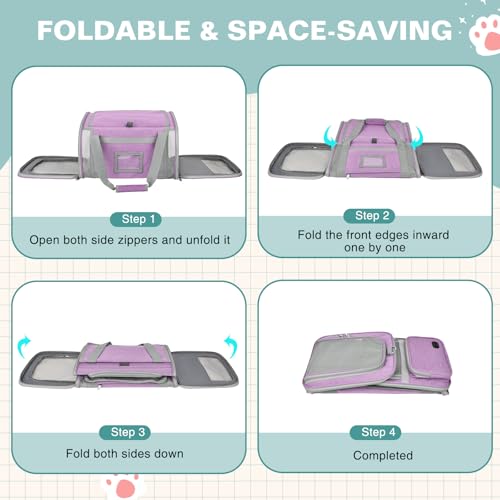 Cat Carrier Airline Approved Privacy Portable Top Load Pet Travel Bag | Soft Sided Pet Carriers for Small Cats Dogs Puppy up to 16 Lbs,Collapsible,Zipper Lock,Luggage Sleeve,2 Storage,Washable - color: Purple
