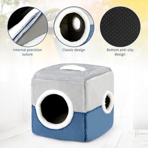 Bird Nest Parrot House, Winter Warm Snuggle Hut, Blue Gray S | Plush Interior, Dual Holes for Entry and Play, Hanging Handle, Cage Hideaway, Small to Medium Birds - color: Blue coffee color