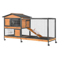 GUTINNEEN Rabbit Hutch with Chew-Resistant Metal Frame Indoor Bunny Cage Outdoor Rabbit Cage with Wheels and Leakproof Tray - color: Wooden Brown