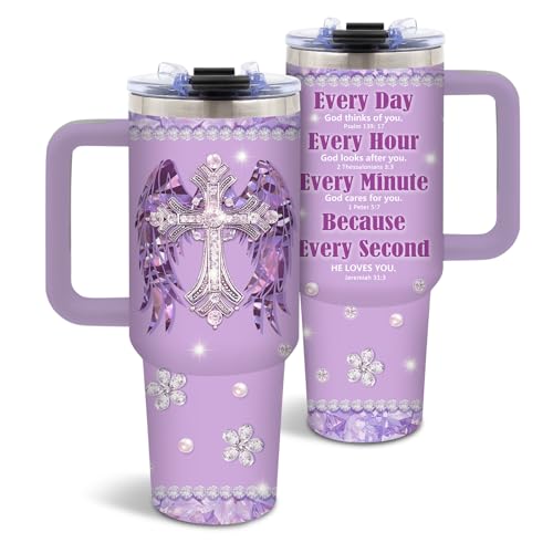 DUUV Christian Gifts, Christian Tumbler for Women, Religious Gifts for Mom Sister Wife Friends, Inspirational Spiritual Bible Verse Gift for Christmas Thanksgiving, 40 Oz Tumbler with Handle, 1PCS - color: Cross Faith