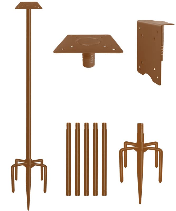 90Inch Heavy Duty Bird House Pole Mount Kit with Frosted, Bird Feeder Pole Kit with 5 Prongs Base and 2 Plates, for Outdoor, Yard, Garden, Brown(Birdhouse Not Include) - color: brown
