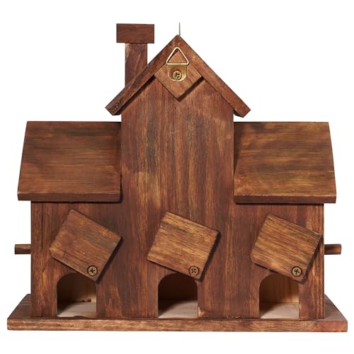 MIXUMON Bird Houses for Outside with Bird Feeder, Outdoor 3 Hole Bird House Room for 3 Bird Families Bluebird Finch Cardinals Hanging Birdhouse for Garden (Style 12)