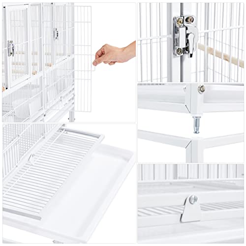 Yaheetech Stackable Divided Breeder Breeding Parakeet Bird Cage for Canaries Cockatiels Lovebirds Finches Budgies Small Parrots with Rolling Stand, White - color: White