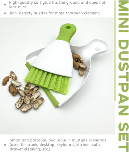Dust pan Broom Brush Dustpan - Small Broom and Dustpan Set,Mini Broom and Dustpan, Small Dustpan and Brush Set for Home Cleaning,Sofa,Desk,Guinea Pig Cage,Cat Litter etc.（Green 3 Set） - color: Green, size: 3 Set