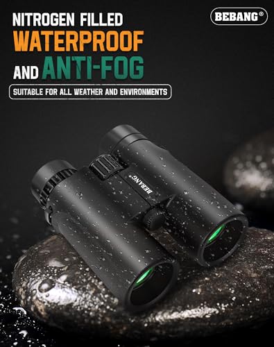 BEBANG Binoculars for Adults 10x42 High-Powered: Waterproof for Birding | BAK4 prisms and FMC optics, compact lightweight design for eyeglass wearers, cruises, sports, travel and wildlife viewing