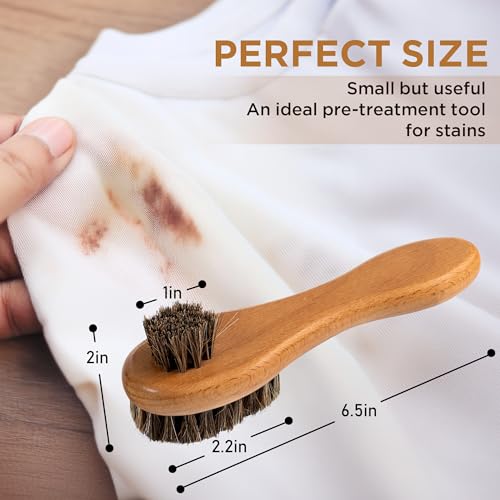 Dual-Bristle Horsehair Laundry Stain Brush Set (2pcs) - Gentle & Tough Scrubbing for Clothes, Fabrics, Shoes - Pre-Wash Spot Treatment Tool