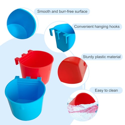 30 Pcs Cage Cups Birds Feeders Bowl Chicken Feeding Watering Dish Hanging Wire Cages Box Coop Cups for Pet Parrot Parakeet Gamefowl Poultry Pigeon and Quail（Blue and Red） - size: 30 pcs