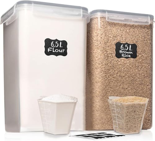 2 PC [7 Qt / 6.5L / 220 Oz] Large Food Storage Containers with Lids Airtight - BPA Free Clear Plastic Kitchen and Pantry Storage Containers for Cereal, Flour, Sugar, Rice - color: Grey - 2 Pack