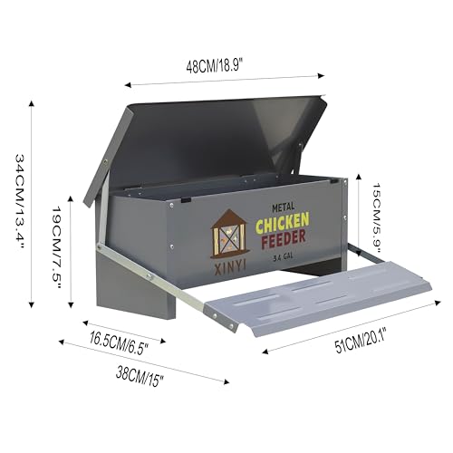 XINYI Chicken Treadle Feeder,25 Lbs Metal Treadle Feeder, No Waste & Rodent Proof Chicken Feeder with Weatherproof Lid, Suitable for Bantams, Poultry, Pheasants - 3.4Gallon Capacity - size: 3.4Gal