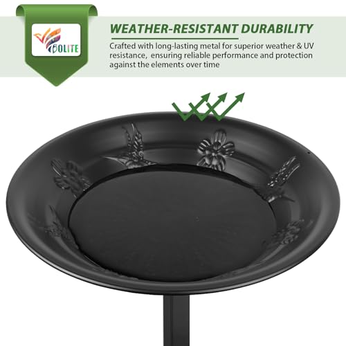 Bird Bath for Outside, Metal Freestanding Birdbaths with Bath Bowl and Seed Bowl, Hummingbird Feeders for Outdoors Garden Patio Yard Lawn Decor, Black, Gifts for Mom Dad, Gifts for Women Men
