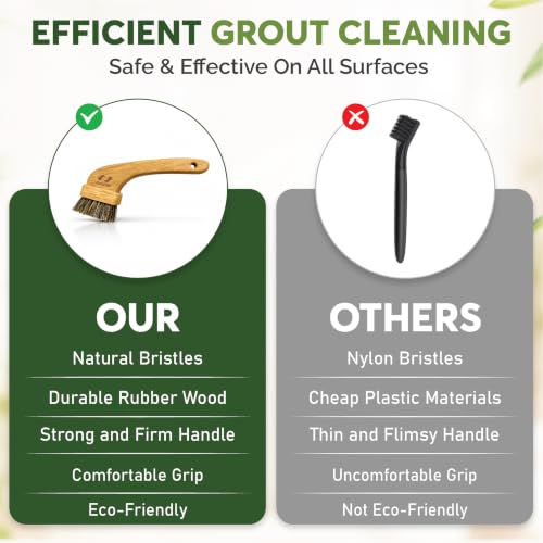 All-Natural Grout Brush Set | Wooden Cleaning Brush for Tile and Floor | Durable Floor Scrubber for Bathroom and Kitchen | Eco-Friendly Household Cleaning Tools - size: Pack of 1