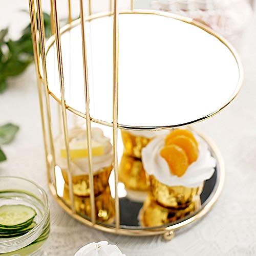 22-Inch Gold 3 Tier Metal Mirror Glass Hanging Bird Cage Dessert Cupcake Stand Wedding Reception Party Table Decorations