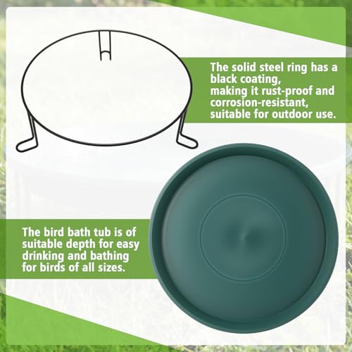 14.37'' Ground Bird Bath for Outside Large Bird Bath Bowl for Patio Garden or Deck Floor Standing Black Steel Wire Stand with Dish Outdoor Feeder Water(Green) - color: Green