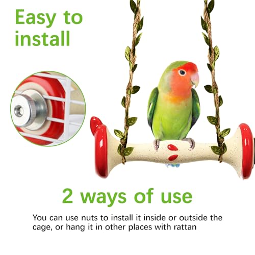 Ceramic Parrot Cage Cooling Perch (Green) | Bird Stand Beak Grinding Stone Toy for Nail Trimming,Equipped with hemp rope to make a swing - color: Green