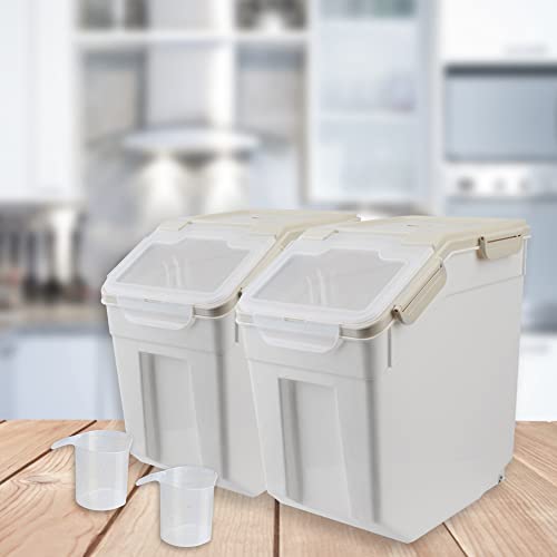 Large Flour Storage Container Bin 25lb, 4Pack Airtight Rice Storage Containers with Wheels Seal Locking Lid, BPA Free with Measuring Cup&Scoop for Flour, Rice, Grain(Gray) - color: Gray 4Pack 25Lb