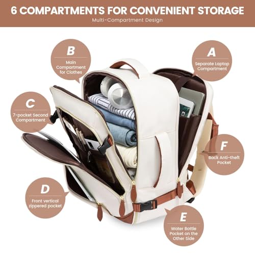 LOVEVOOK Travel Backpack Carry On Airline Approved, 50L Large Backpack with 3 Packing Cubes, TSA Travel Essentials Carry On Bag, Waterproof Weekender Overnight Luggage Daypack, Fits 18 Inch Laptop - color: D-beige-brown, size: XLarge - 18.5 Inch - 50L - 4