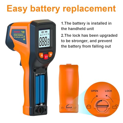 Laser Infrared Thermometer Non-Contact Digital Temperature Gun, -58℉～1112℉(-50℃～600℃) IR Thermometer for Industrial, Kitchen Cooking, Automotive, HVAC (Not for Human Body Temp) - color: Orange