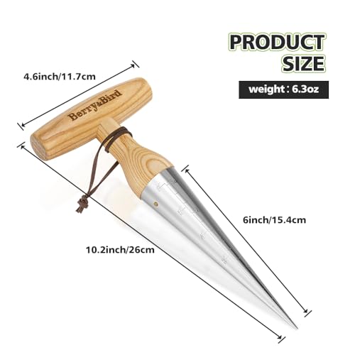 Berry&Bird Hand Dibber – Precision Wood Handle Seed Dibber Garden Tool | Seed Planting Tool for Planting Seeds & Bulbs with 6'' Measuring Scale, Hole Punch Dibbler Tool Bulb Planter for Planting - size: 6''