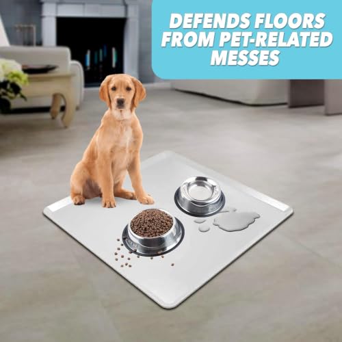 TidyFriend Pet Food Mat 30 x 23 Inches, Pet Tray for Food and Water, Dog Food Mats, Silicone Cat Food Mat, Non Slip Pet Food Mat, Dog Bowl Mat Waterproof, Pet Supplies (Soft Grey) | Raise Edge, Protect Floors & Carpets, Easy to Clean, Non Slip Silicon Cat