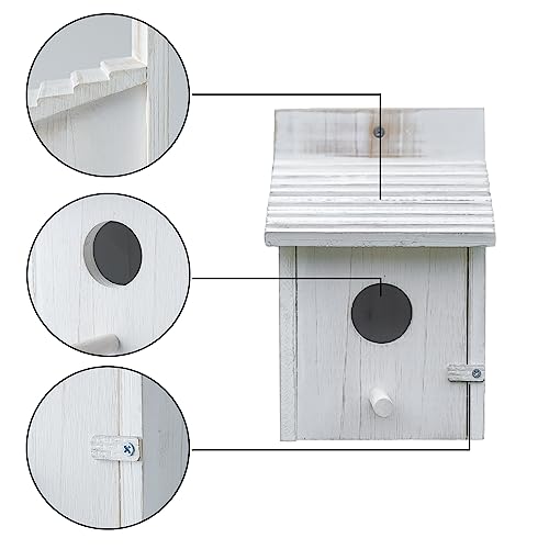 Bird House for Outside,Bluebird House,Outdoor Wooden Hanging Birdhouses Finch Wren Cardinals Garden Nesting Box - color: White