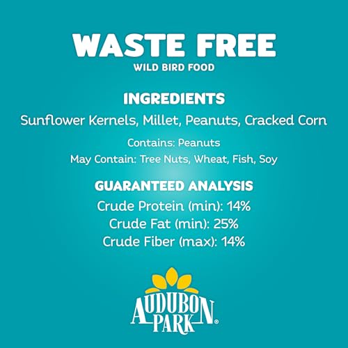 Audubon Park Waste Free Wild Bird Seed, 12 lb | No Mess Blend with Sunflower Hearts & Peanut Pieces – Bird Food for Outside Feeders - size: 12 Pound (Pack of 1)