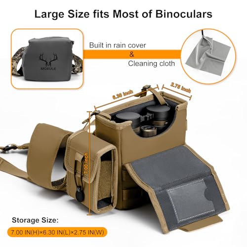 Binocular Harness Chest Pack - Rangefinder Pouch for Hunting Brown | Silent one-handed access, bino case with rain cover and removable pouch , MOLLE webbing for birdwatching and hiking - color: Wolf Brown