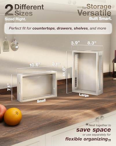 Wooden Countertop Baskets Set of 2 for Kitchen, Bathroom, Pantry|Wall Mount Upgrade with Full Accessories| Rustic Nesting Boxes|Wooden Organizer Crates for Fruit, Vegetables, Produce, Bread - color: White