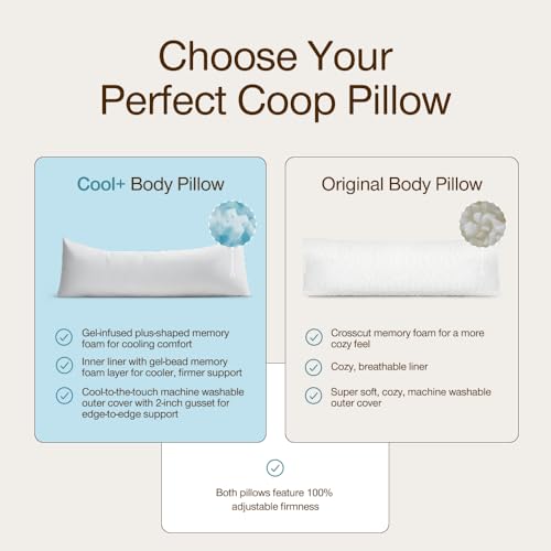 Coop Home Goods Original Adjustable Body Pillow, 20x54 Long Pillow for Back, Shoulder, Hip and Knee Support, Side Sleeper Body Pillows for Adults with Memory Foam & Washable Cover - size: Body Pillow