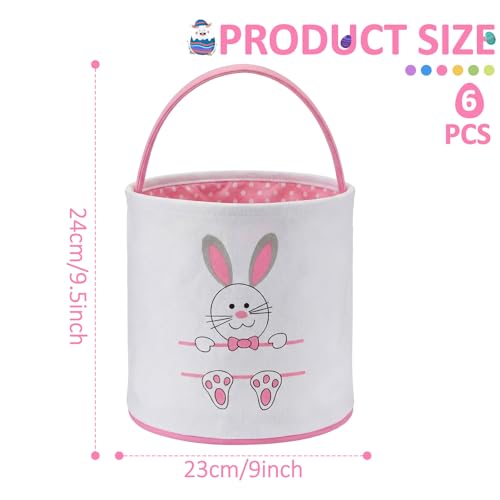 Weewooday 6 Pcs Easter Bunny Basket Bags Canvas Rabbit Bucket Tote for Easter Egg Hunts Candy Gifts Storage - color: Colorful 2, style: Elegant Rabbit