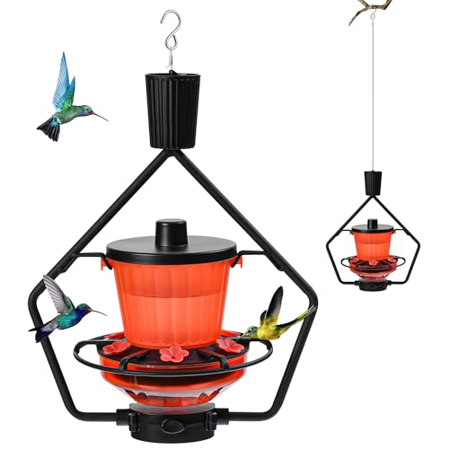 Retractable Hummingbird Feeder – 6 Feeding Ports, Leak-Proof, Ant & Bee Proof, Easy Top-Fill & Easy to Clean, Durable ASA Plastic, 18.5 oz Capacity, Adjustable Hanging System with 44" Extension(Black) - color: Black,1 Pack
