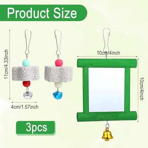 Chicken Mirror Toys with Bells, Hanging Swing Mirror, Wooden Pecking Toy, Beak Grinding Molar Stones for Hens, Birds, Parrots, Xylophone, Sepak Takraw Toy