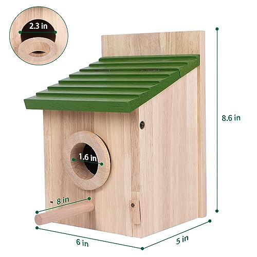 Bird House for Outside with Predator Guard Natural Wooden Bird Houses for Outdoors with Pole Finch Bluebird Cardinals Hanging Birdhouses Clearance Garden Country Cottages (Green, Normal) - color: Green, size: Normal